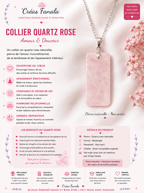 Collier en acier inoxydable et Quartz Rose