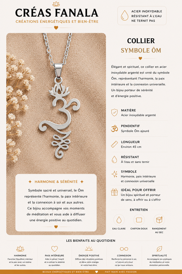 Collier en acier inoxydable – Symbole Ôm argenté
