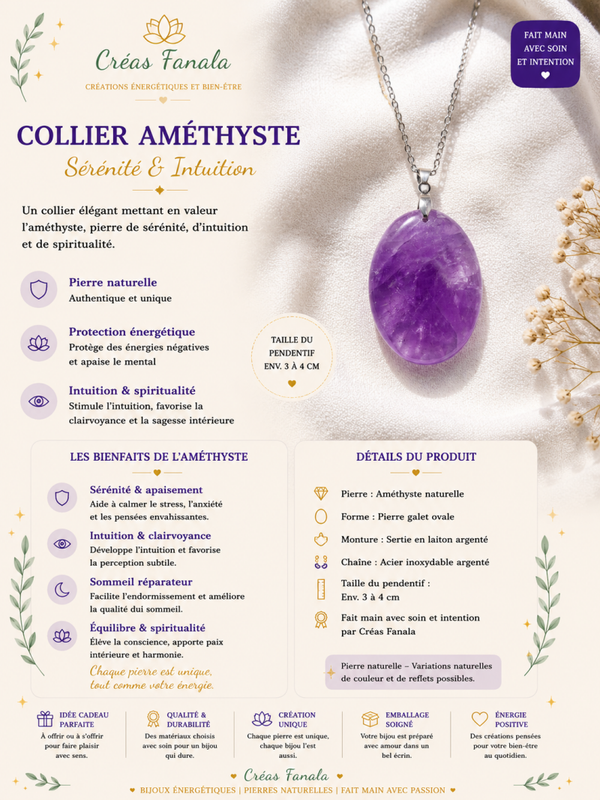 Collier en acier inoxydable et Améthyste