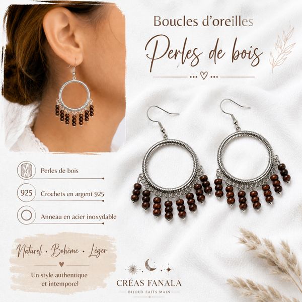 Boucles d’oreilles Perles de bois