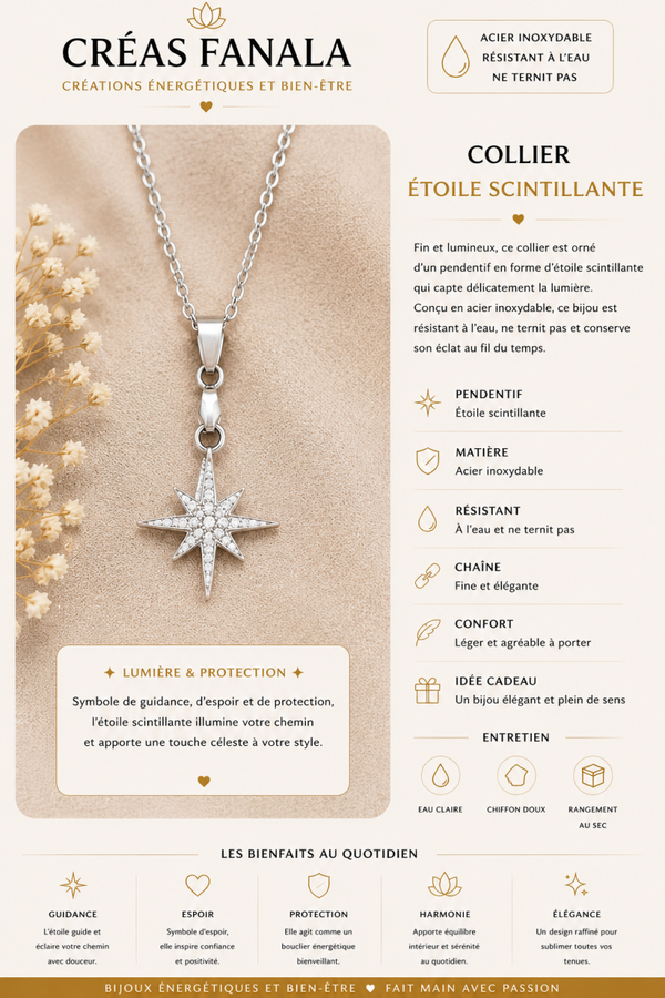 Collier étoile scintillante argentée – Acier inoxydable