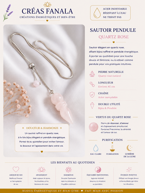 Sautoir pendule Quartz rose
