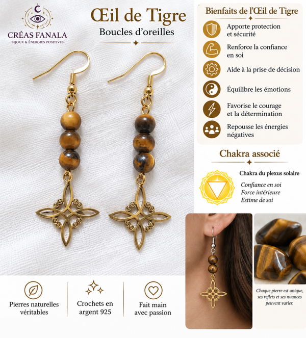 Boucles d’oreilles Œil de Tigre & Nœud de Wiccan