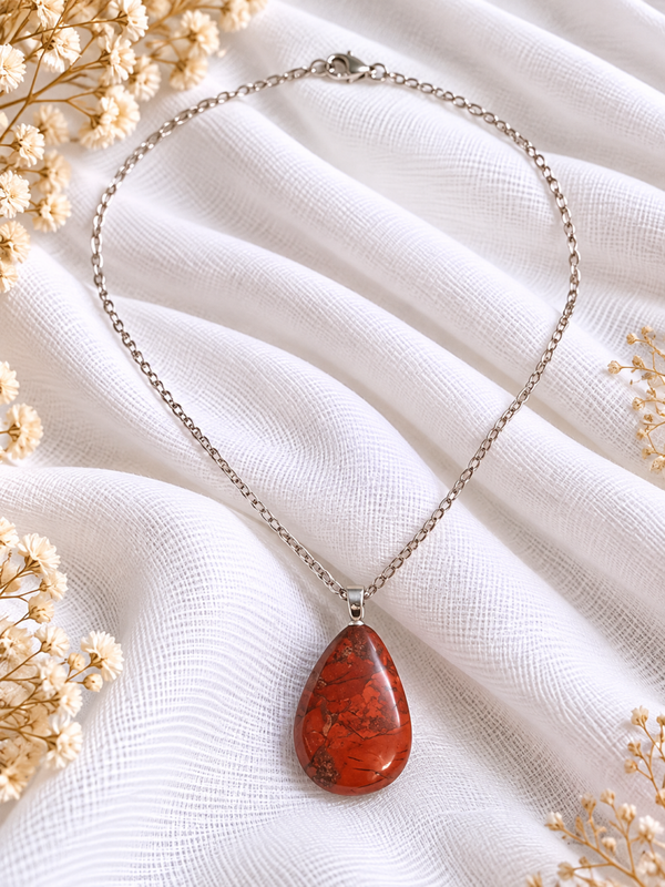 Collier Jaspe Rouge - Acier Inox Argenté - Force & Ancrage