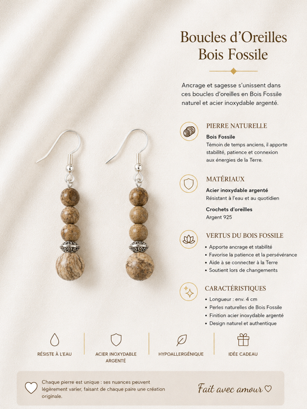 Boucles d’oreilles Bois Fossile
