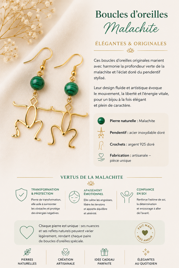 Boucles d'Oreilles Danse avec la Malachite