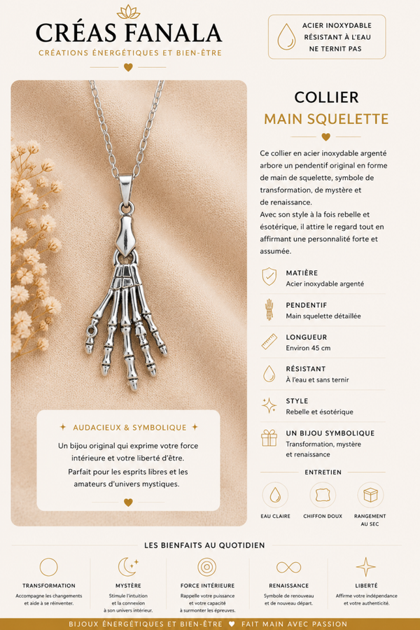 Collier en acier inoxydable – Main squelette