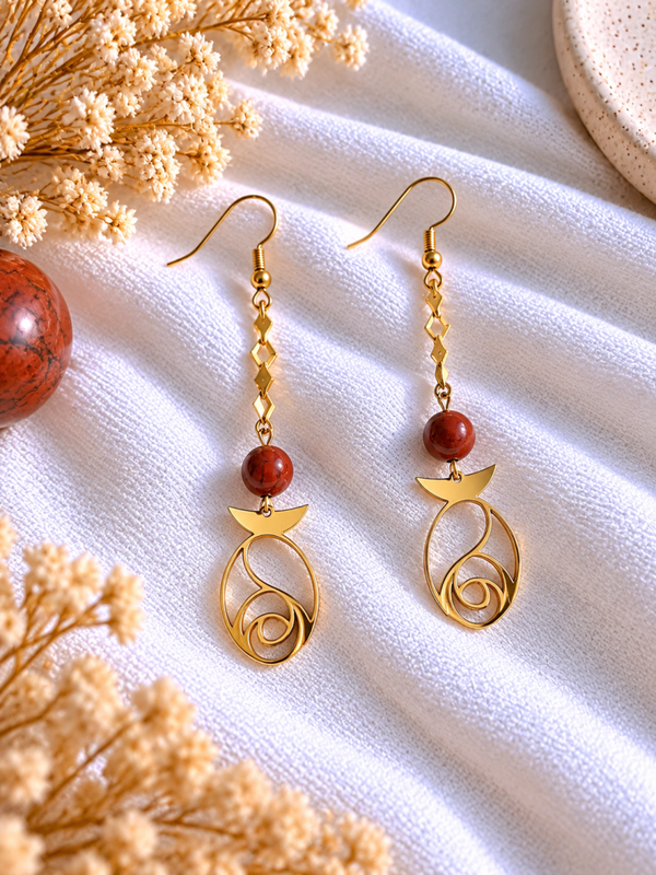 Boucles d'Oreilles Jaspe Rouge - Doré
