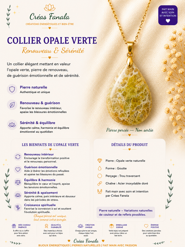 Collier en acier inoxydable & Opale Verte