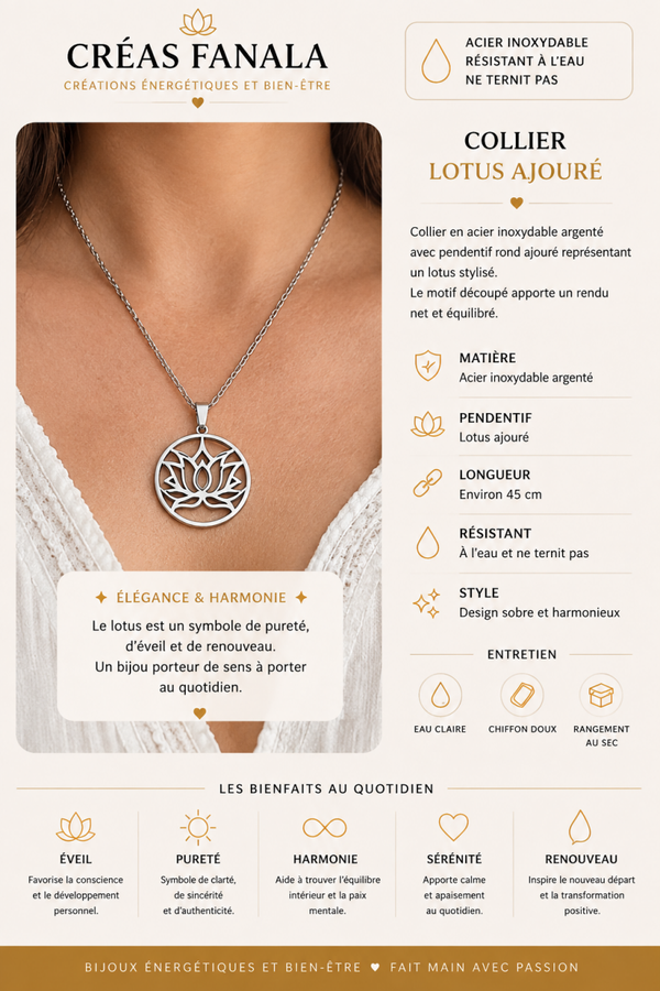 Collier lotus – Acier inoxydable argenté