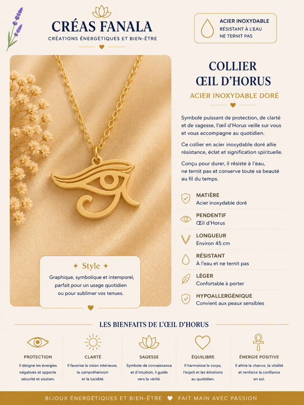 Collier œil d’Horus – Acier inoxydable doré