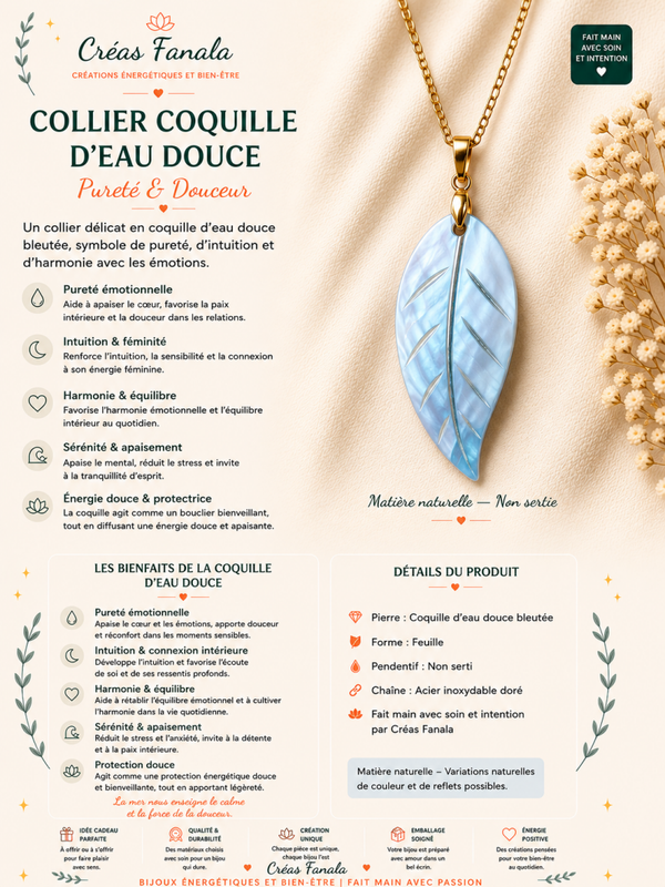 Collier Feuille Nacrée – Coquille d’Eau Douce