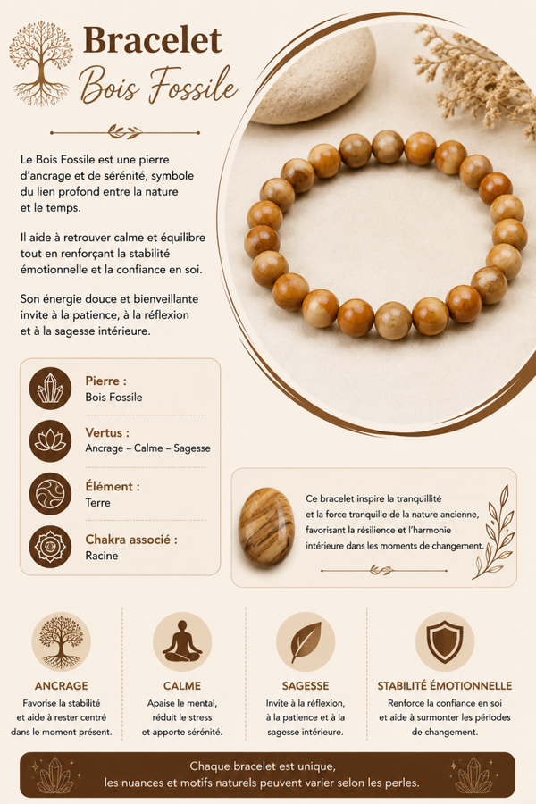 Bracelet en Bois Fossile – Stabilité & Sagesse