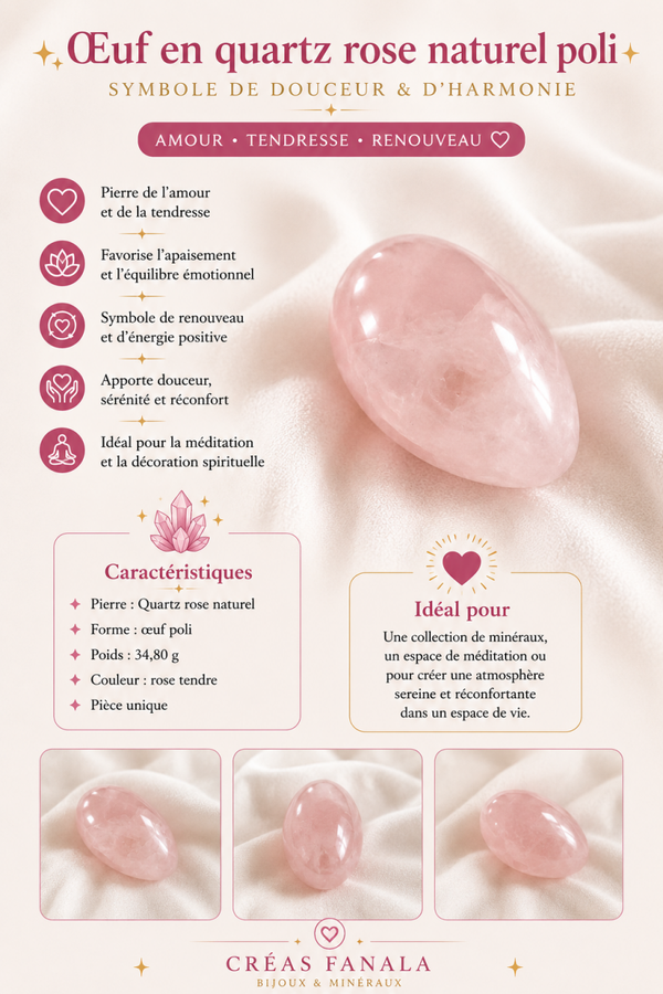 Œuf en quartz rose naturel poli – 34,80 g