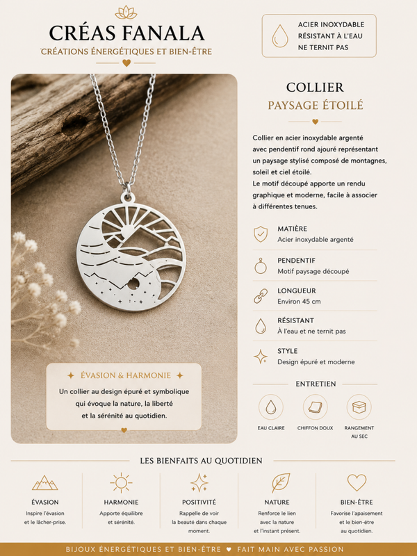 Collier paysage – Acier inoxydable argenté