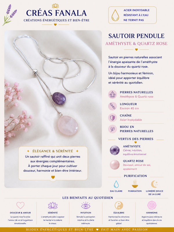 Sautoir Améthyste & Quartz rose