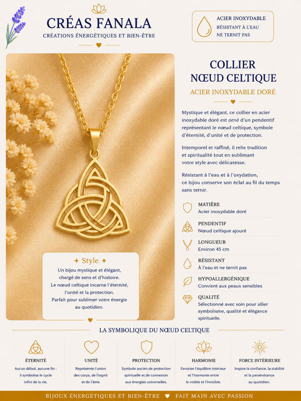 Collier en acier inoxydable – Nœud celtique doré