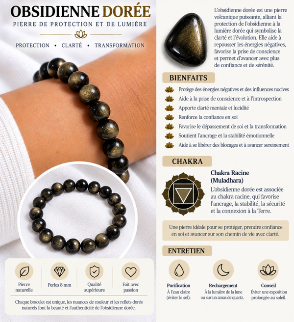 Bracelet en Obsidienne Dorée – Protection & Confiance