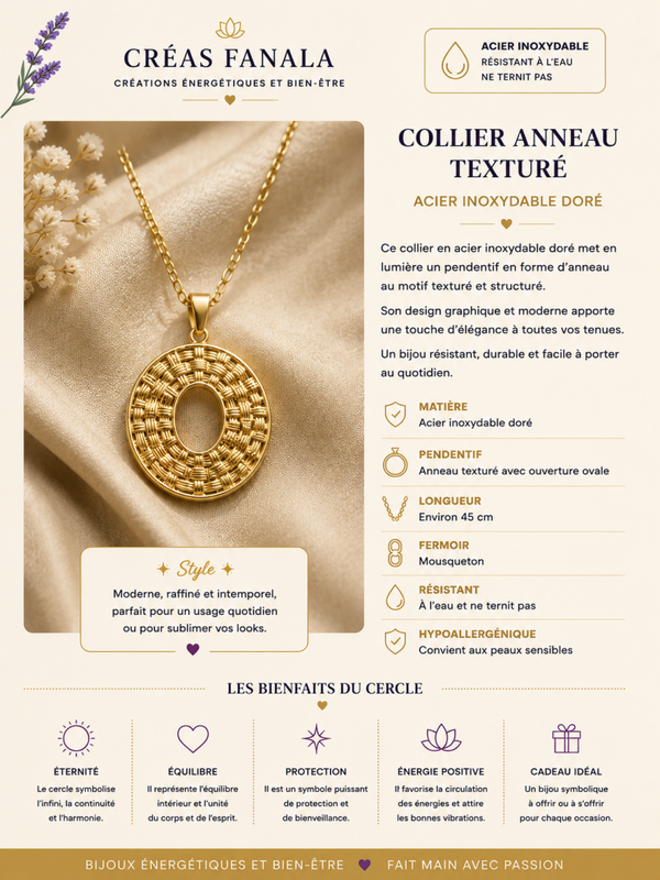 Collier anneau texturé – Acier inoxydable doré