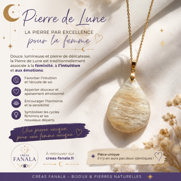 Collier en acier inoxydable et Pierre de Lune beige