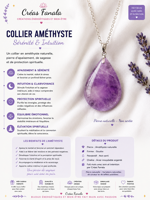 Collier en acier inoxydable et Améthyste