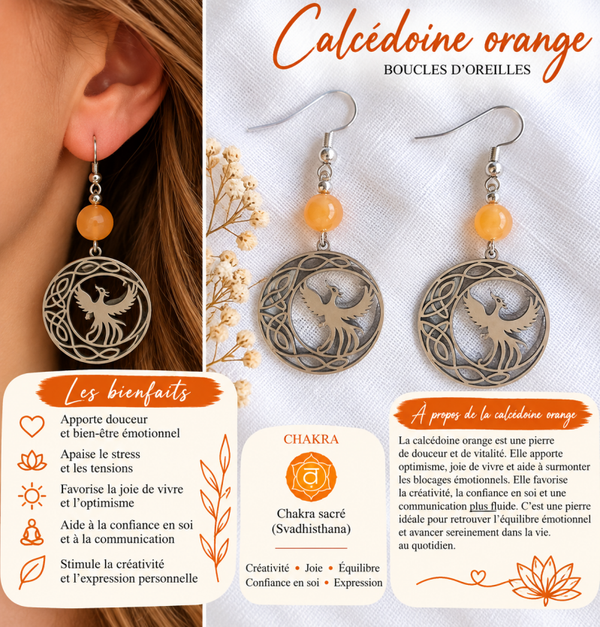 Boucles d’oreilles Calcédoine Orange
