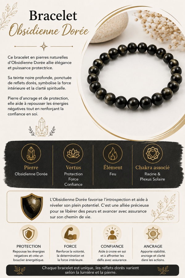 Bracelet en Obsidienne Dorée – Protection & Confiance