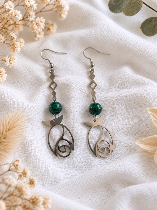 Boucles d'Oreilles Malachite - Argenté