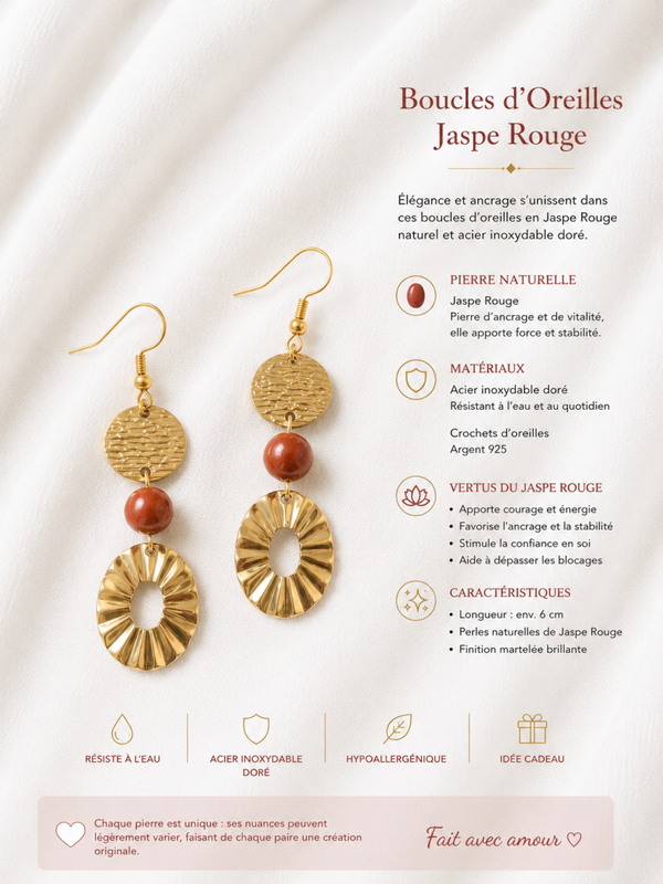 Boucles d’oreilles Jaspe Rouge