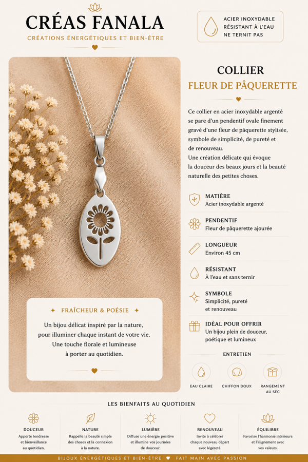 Collier en acier inoxydable – Fleur de Pâquerette