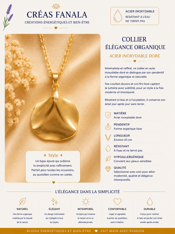 Collier en acier inoxydable – Pendentif doré organique