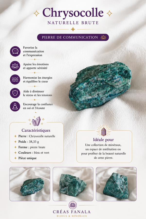 Chrysocolle naturelle brute – Pierre de communication (38 g)