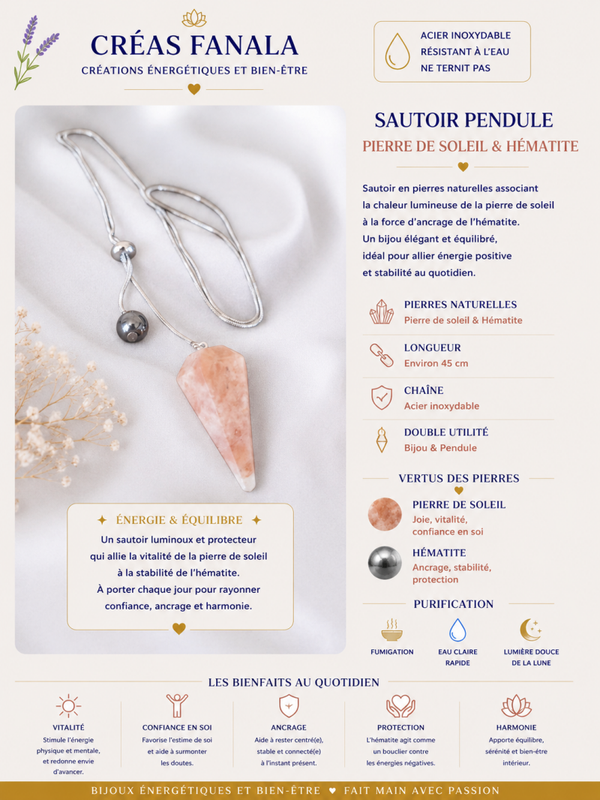 Sautoir Pierre de soleil & Hématite