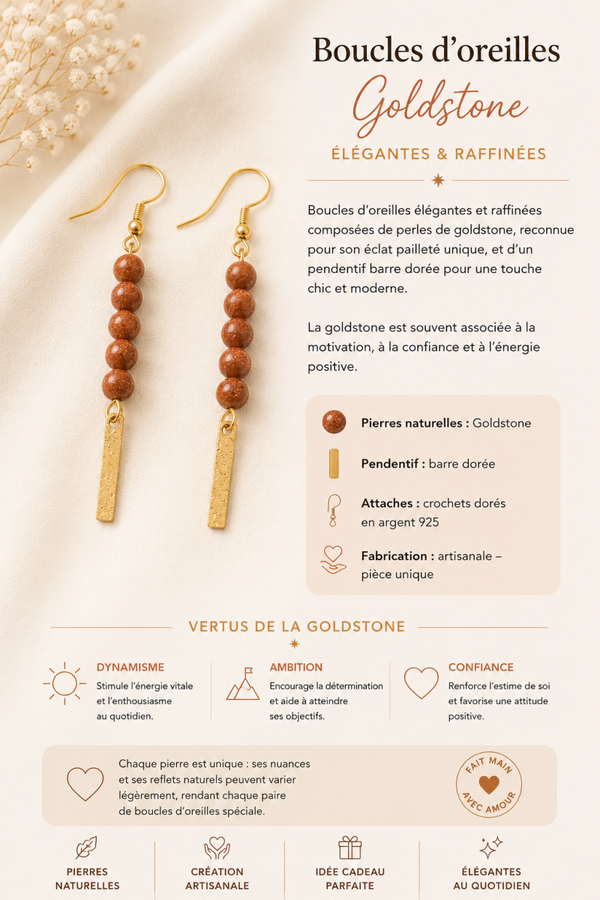 Boucles d’oreilles – Goldstone & Barre Dorée