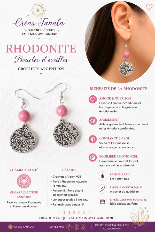 Boucles d’oreilles Rhodonite