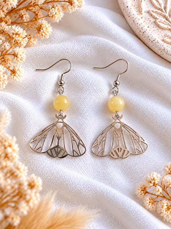 Boucles d'Oreilles Calcite Jaune - Argenté