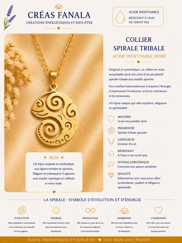 Collier en acier inoxydable – Lézard tribal doré