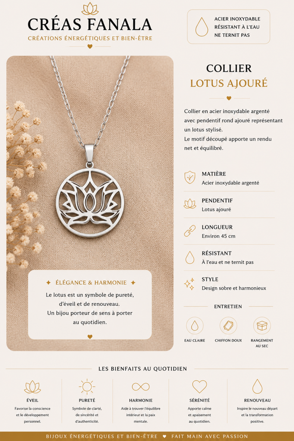 Collier lotus – Acier inoxydable argenté