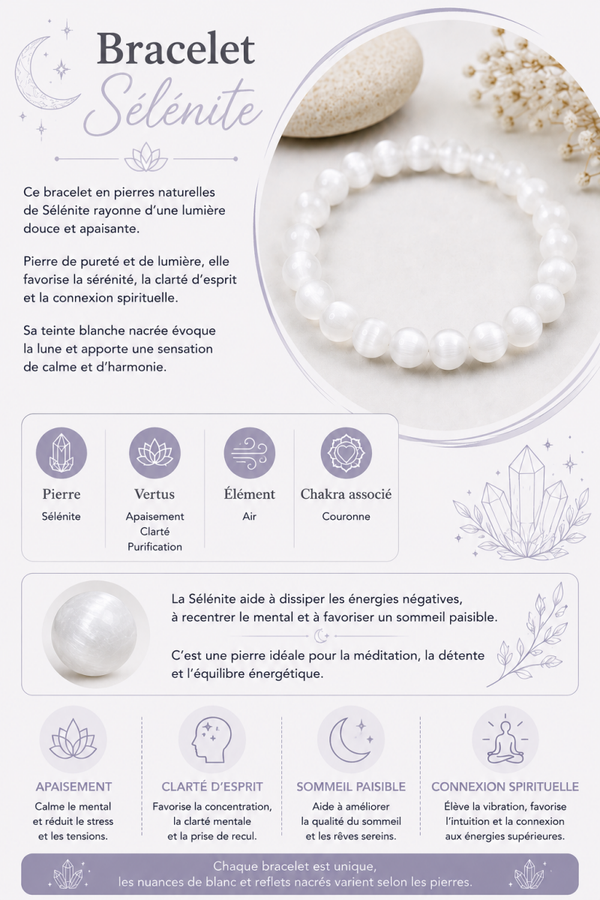 Bracelet en Sélénite – Pureté & Apaisement