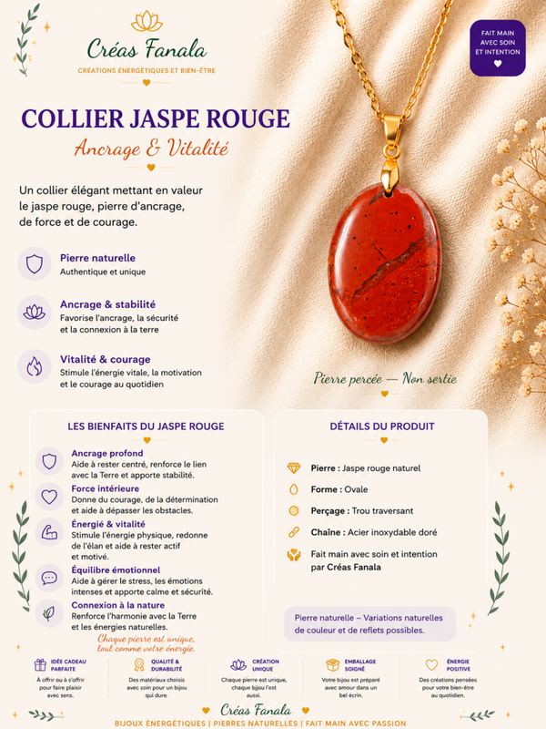 Collier en acier inoxydable doré et Jaspe Rouge