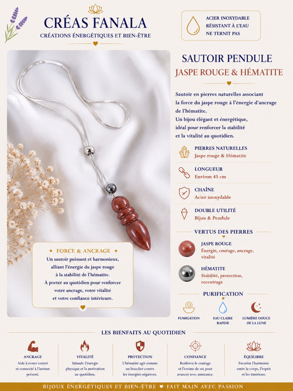 Sautoir Jaspe rouge & Hématite