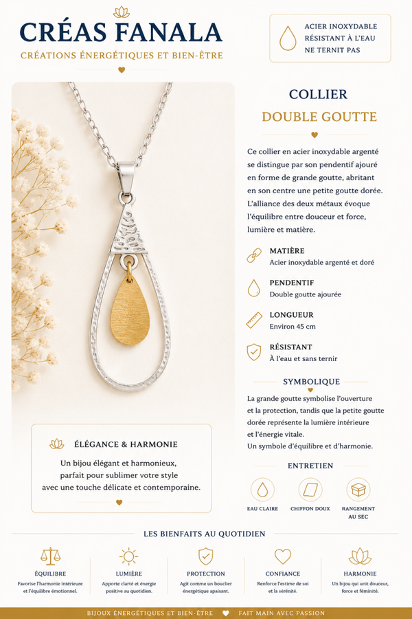 Collier en acier inoxydable – Goutte dorée suspendue