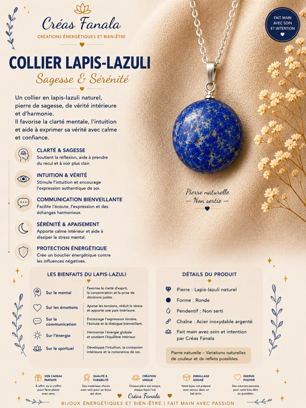 Collier en acier inoxydable et Lapis-Lazuli