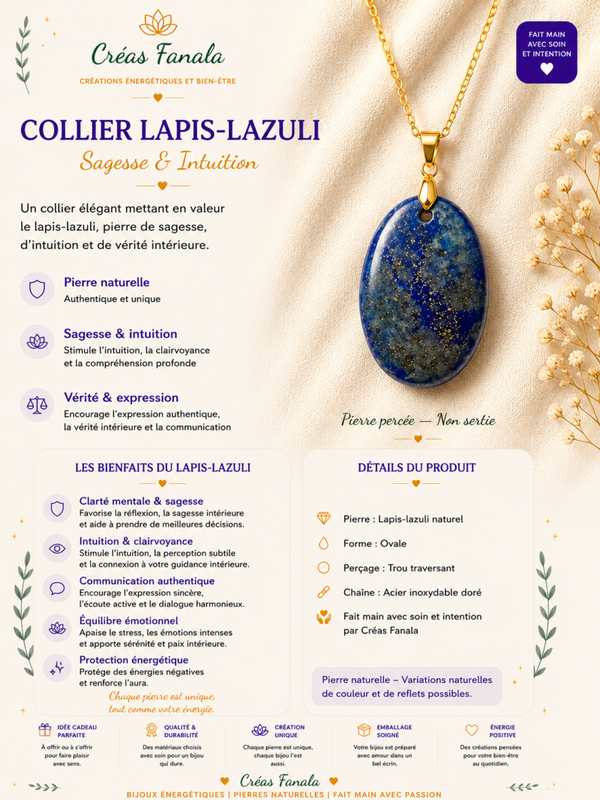 Collier en acier inoxydable doré et Lapis-Lazuli