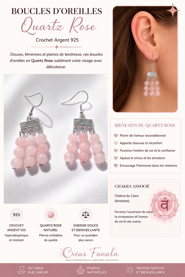 Boucles d’oreilles Quartz Rose