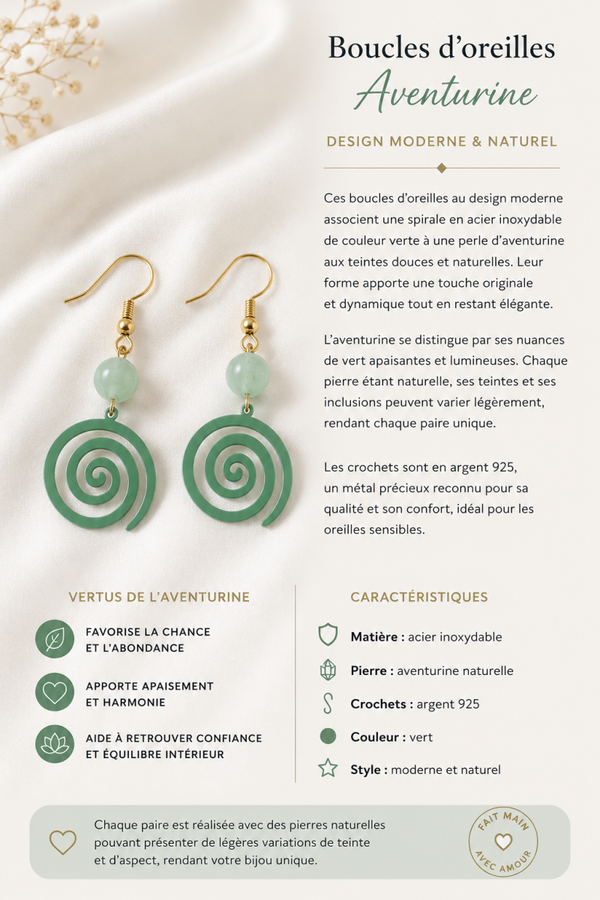 Boucles d’oreilles en acier inoxydable et aventurine