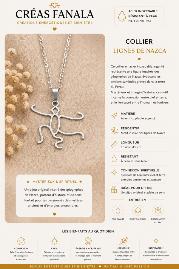 Collier en acier inoxydable – Symbole Nazca argenté