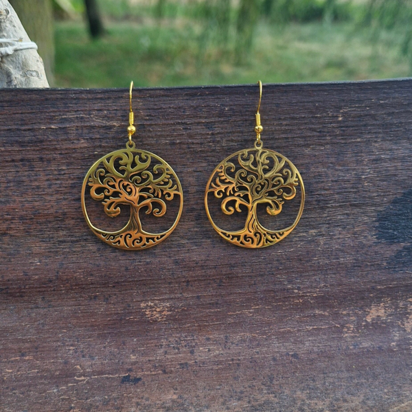 Boucles d’oreilles Arbre de Vie dorées – Force et Harmonie