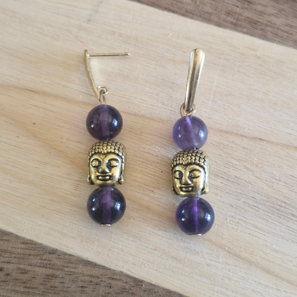 Boucles d’oreilles Bouddha & Améthyste – Sérénité et Harmonie