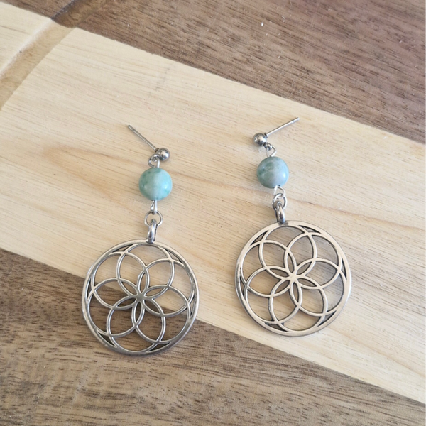Boucles d’oreilles Fleur de Vie & Serpentine – Harmonie & protection